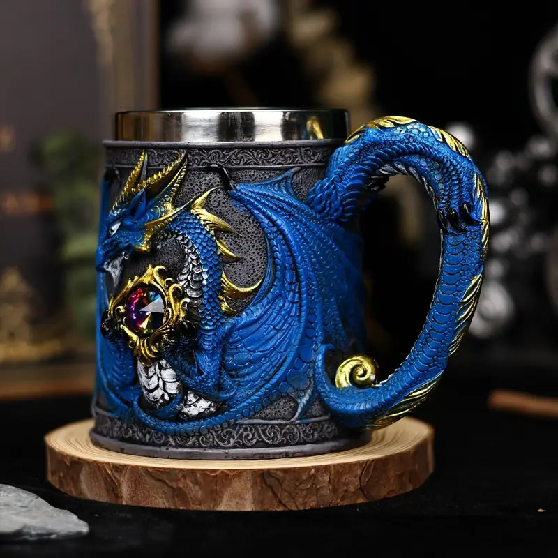 a stainless steel beer cup with a dragon statue a 3d western winged dragon mug and coffee cup christmas gift halloween tabletop decoration cute dragon decoration bar water cup details 5