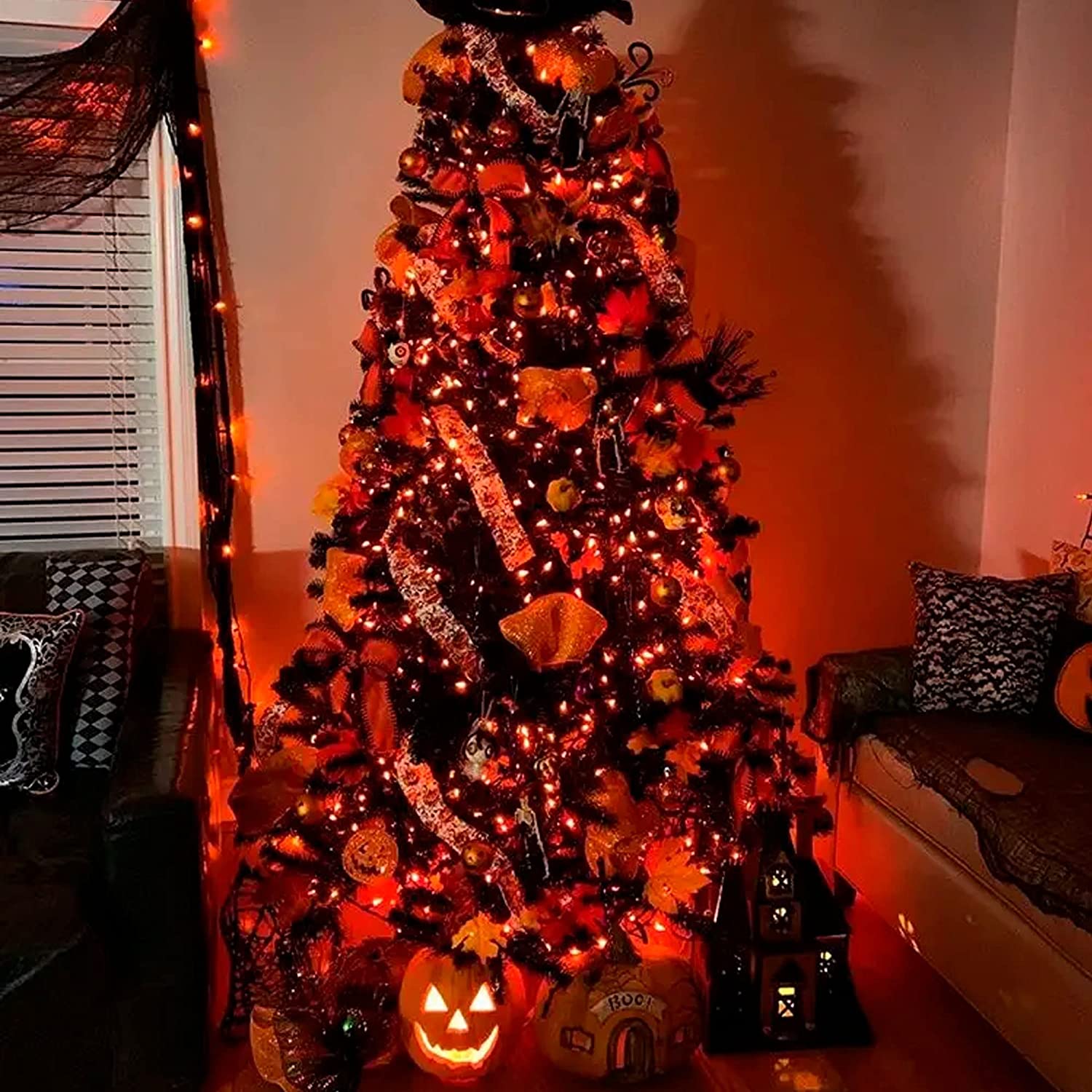 Viworld Bright Christmas Mini String Lights, 33ft 100 LED Battery Powered 9 Function Waterproof String Lights for Christmas Tree Wreath Party Holiday Decorations, Orange