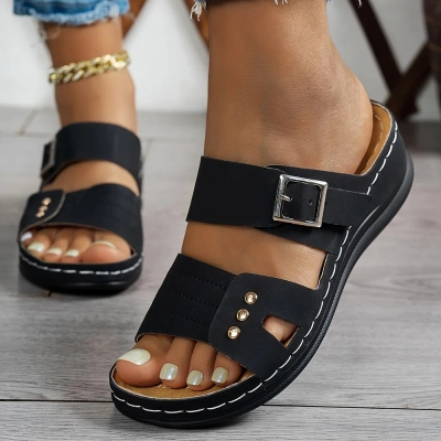 š„Summer Best Sellerš„Women's Summer Wedge Sandals ā Slip-On with Buckle Straps