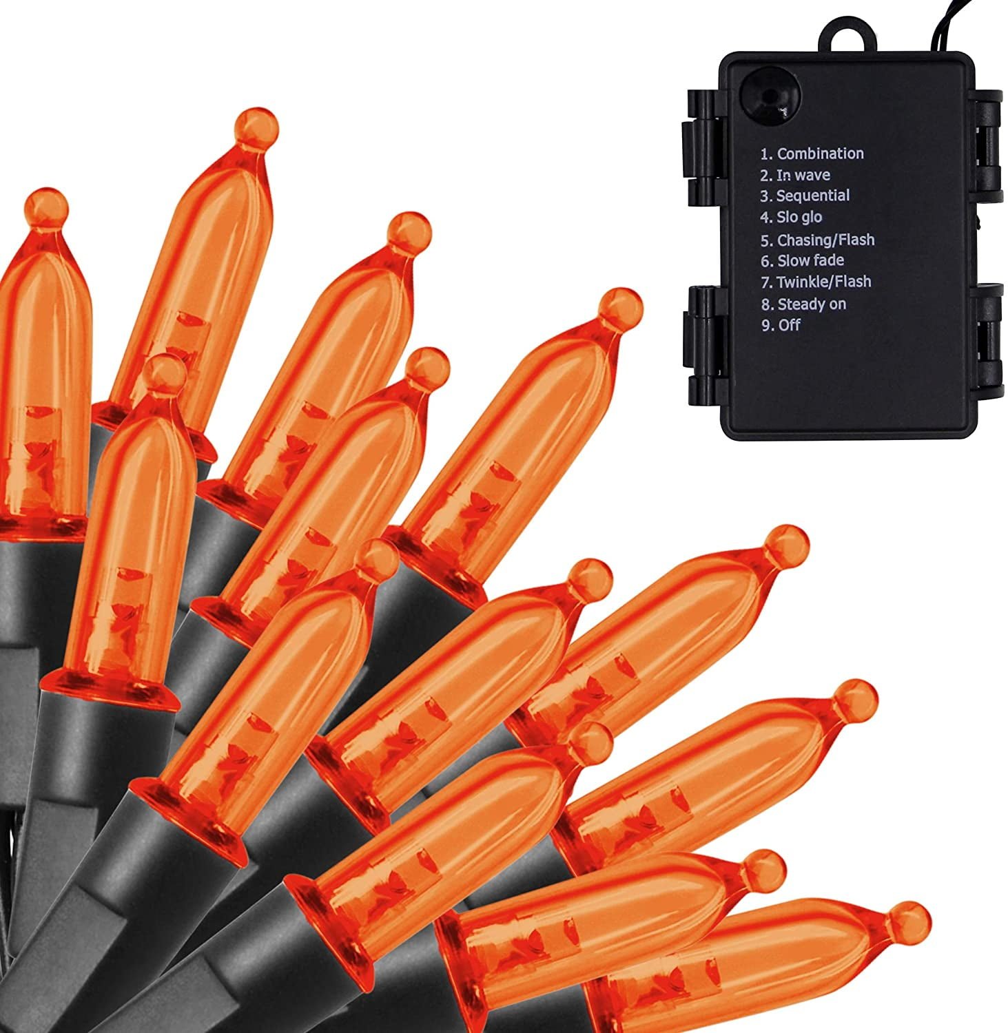 Viworld Bright Christmas Mini String Lights, 33ft 100 LED Battery Powered 9 Function Waterproof String Lights for Christmas Tree Wreath Party Holiday Decorations, Orange