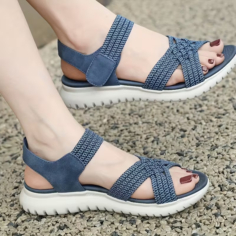 womens contrast color wedge sandals crisscross strap open toe summer shoes comfy breathable outdoor sandals 36 navy blue 10