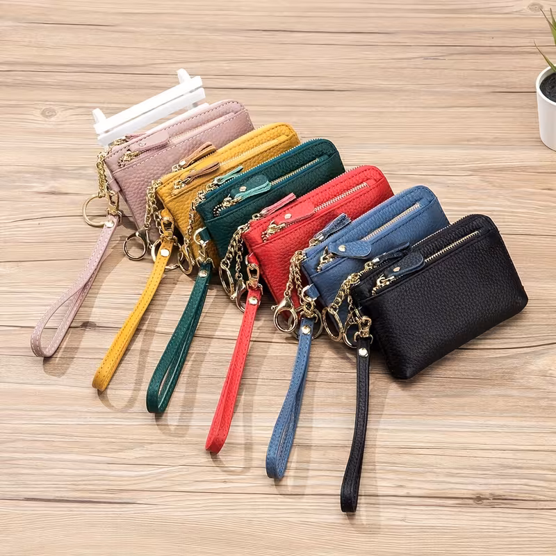 Title: The wallet in pink, tan, red, green and black - Description: The wallet in pink, tan, red, green and black